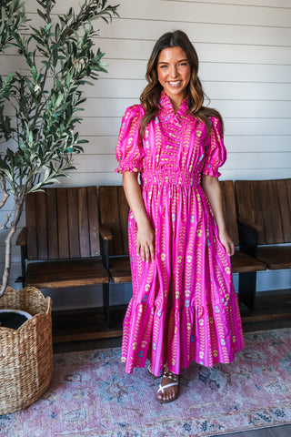Flower Festival Ruffle Midi • Hot Pink