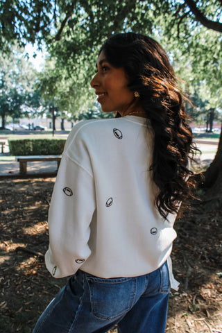 Touchdown Season Embroidered Pullover • White - FINAL SALE