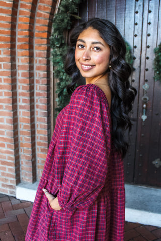 Pretty In Plaid Pocket Dress • Wine
