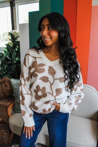 Autumn Blooms Sweater • Cream/Tan - FINAL SALE