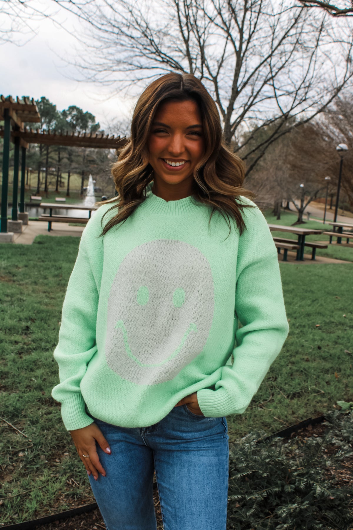 Be Happy Smiley Sweater • Lime