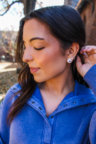 Wildcat Sparkle Stud Earrings • White/Blue