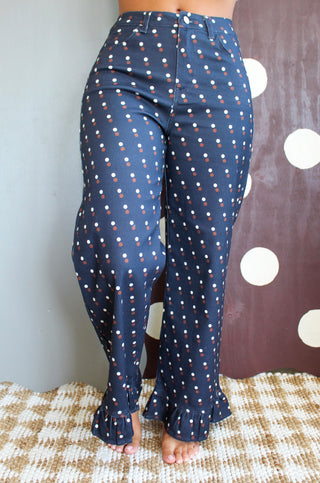 The Piper Dot Denim Pants • Navy