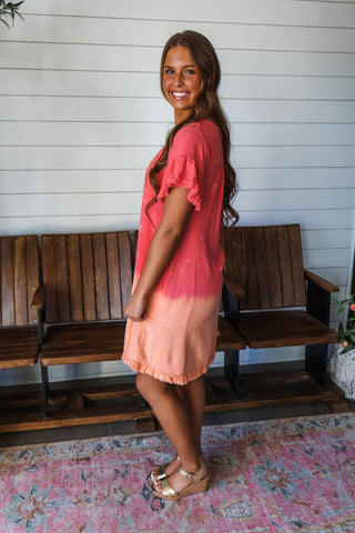 Sunny Daze Linen Dress • Coral