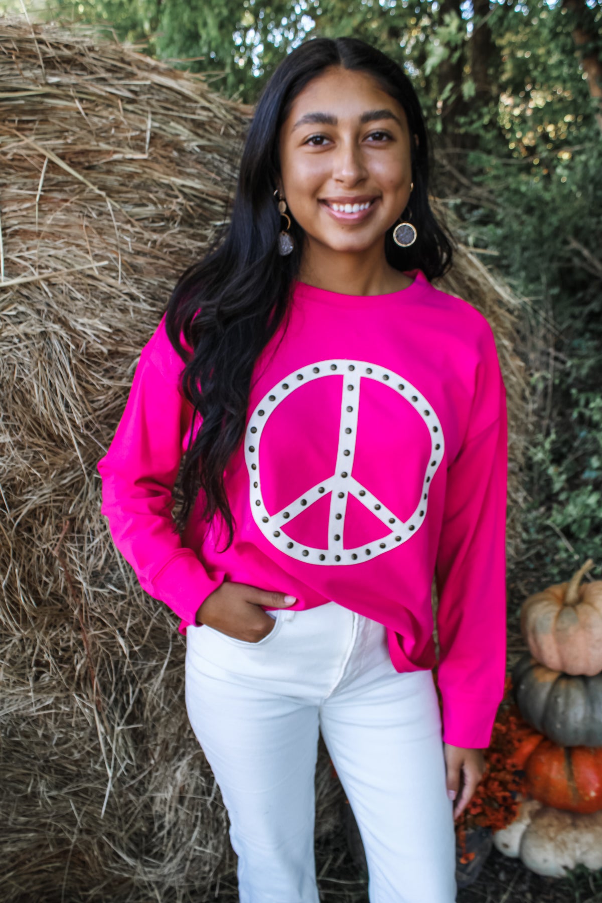 Love & Peace Studded Top • Hot Pink