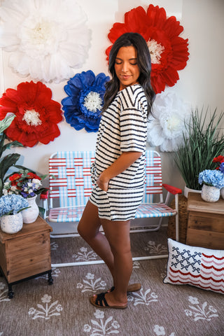 Poolside Party Short Set • Black Stripes