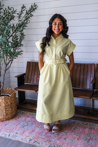 Belted Beauty Pocket Dress • Yellow