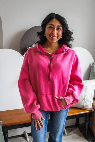 Steady State Half Zip Hoodie • Hot Pink