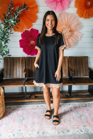 Sweet Scallop Pocket Dress • Black