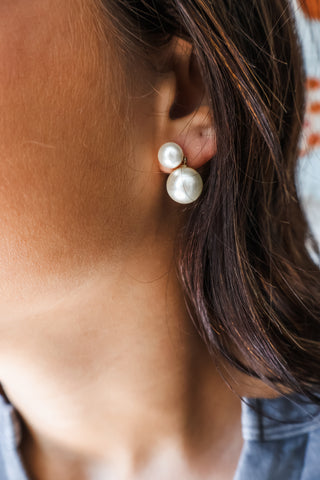 Double Pearl Drop Earrings • Gold