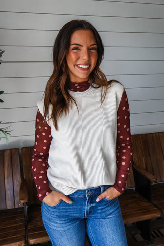 Pretty Polka Dot Mesh Top • Wine