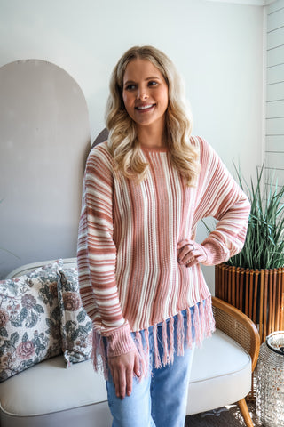 Fall Frenzy 22 • Striped Fringe Hem Sweater - FINAL SALE