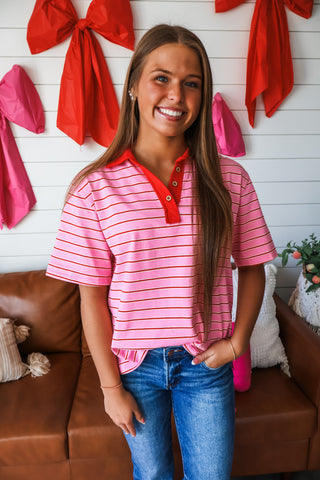 Forever Mine Polo Top • Pink Stripe