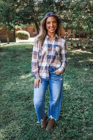 Soft Layers Plaid Top • Tan Mix