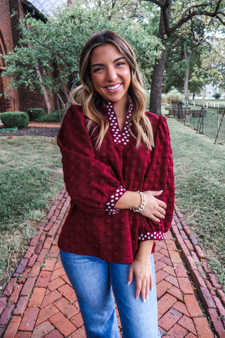 Texture & Trim Jacquard Top • Burgundy