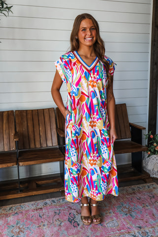 Bright & Breezy Striped Trim Midi • Multi