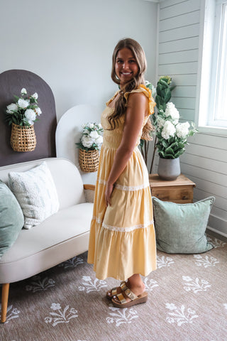 Golden Hour Lace Trim Midi • Butter Yellow