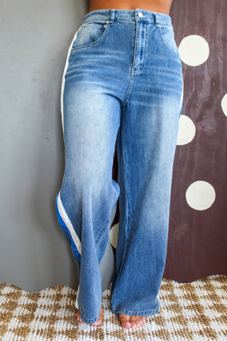 Side Striped Denim Pants • Medium Wash