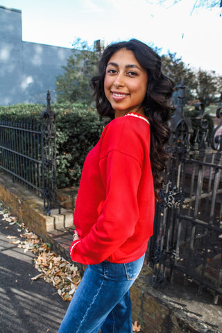 Christmas Village Contrast Trim Top • Red