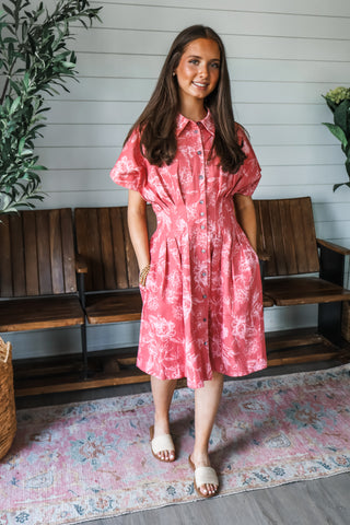 Sundrenched Garden Denim Dress • Dusty Coral