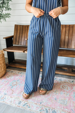 Brooklyn Pinstripe Linen Pants • Navy