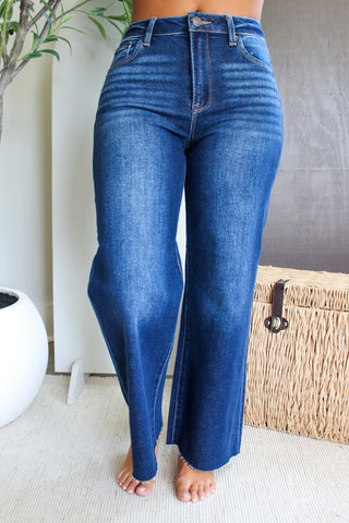 Shea Ankle Crop Wide Leg • Dark Wash