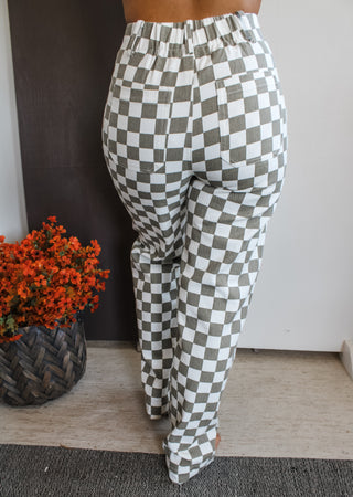 Riley Checkered Pants • Taupe