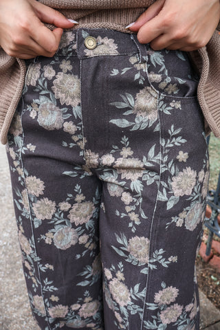 Dusty Blooms Denim Barrel Pants
