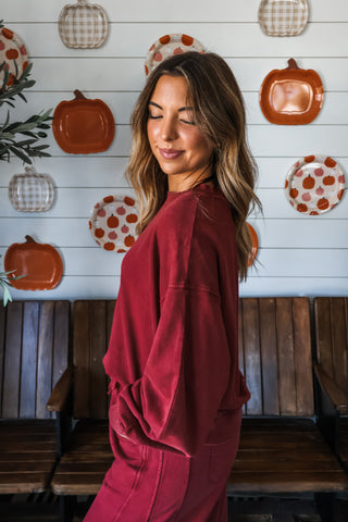 Off-Duty Barrel Pant Set • Red