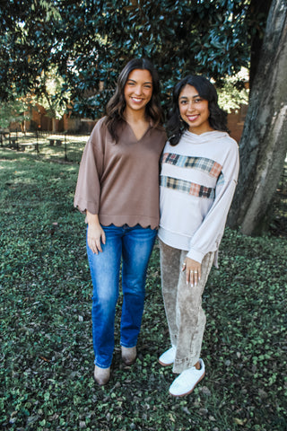 Plaid Cutie Hooded Pullover • Latte - FINAL SALE