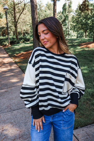 Seeing Stripes Oversized Pullover • Black
