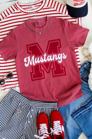 Team Mustangs Graphic Tee • Faded Crimson