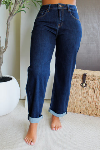 Iris Cuffed Hem Boyfriend Fit • Dark Wash