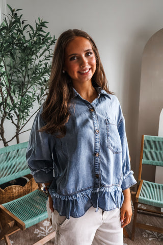 Out Of Bounds Denim Top • Vintage Wash