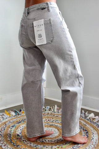 Maia Patch Pocket Barrel Jean • Light Grey