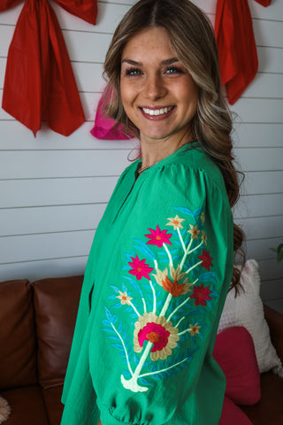 Petal Paradise Embroidered Top • Green