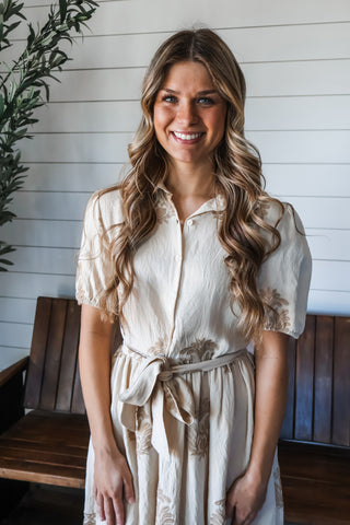 Natural Elegance Embroidered Dress • Tan - FINAL SALE