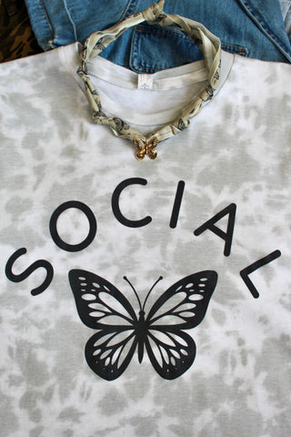 Social Butterfly Graphic Tee • Tie Dye Grey