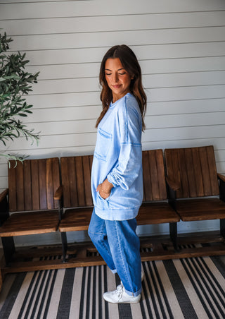 Double The Fun Pocket Pullover • Blue