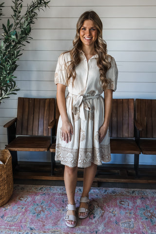 Natural Elegance Embroidered Dress • Tan - FINAL SALE