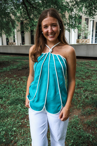 Coastline Chic Linen Top • Teal