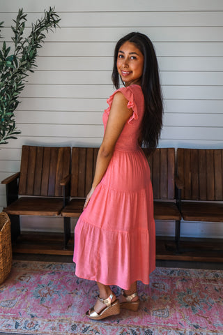 Beautiful Bliss Ruffle Midi • Living Coral