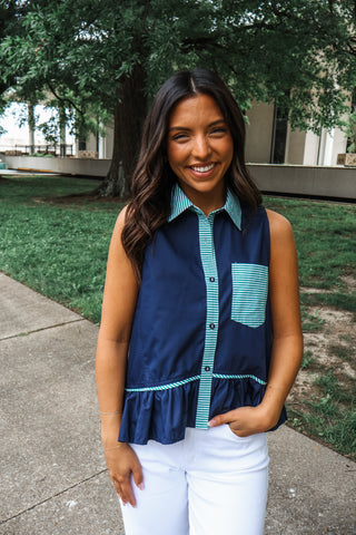 Pretty & Preppy Ruffle Top • Navy