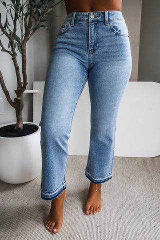 Aria• straight fit shadow hem • light wash denim
