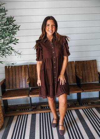 Fall Frills Ruffle Dress • Dark Chocolate
