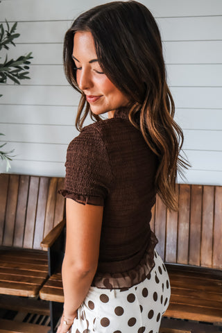 Smocked & Sweet Ruffle Top • Cocoa