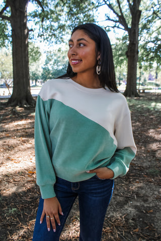 Aspen Two Tone Pullover • Sage - FINAL SALE