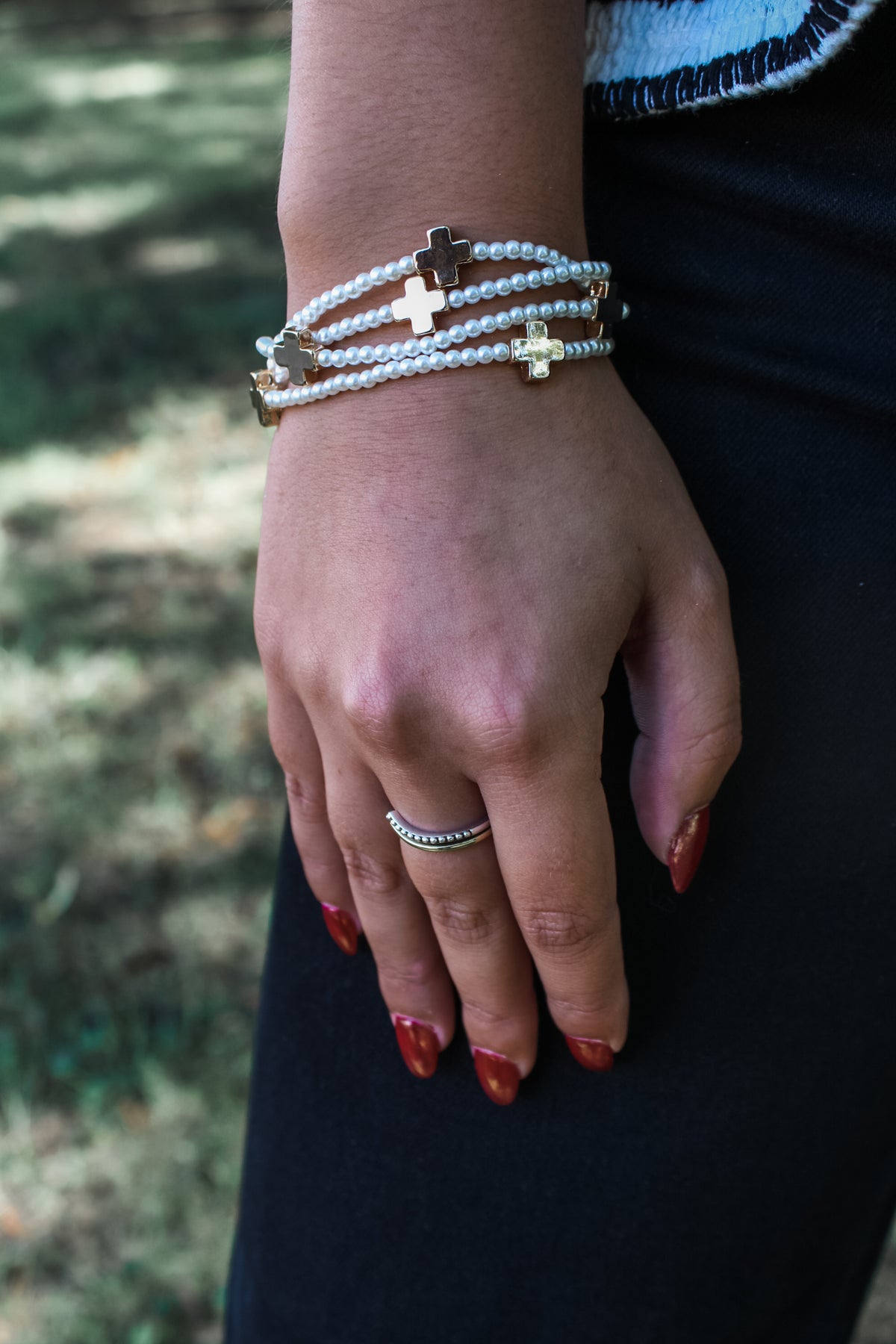 Hope & Faith Cross Bracelet • Pearl/Gold