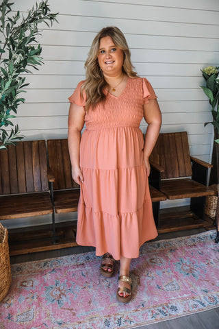 Smocked & Sweet Midi • Dusty Peach - PLUS