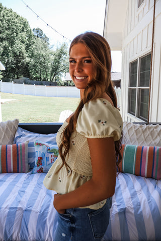 Daisy Smocked Peplum Top • Pastel Yellow